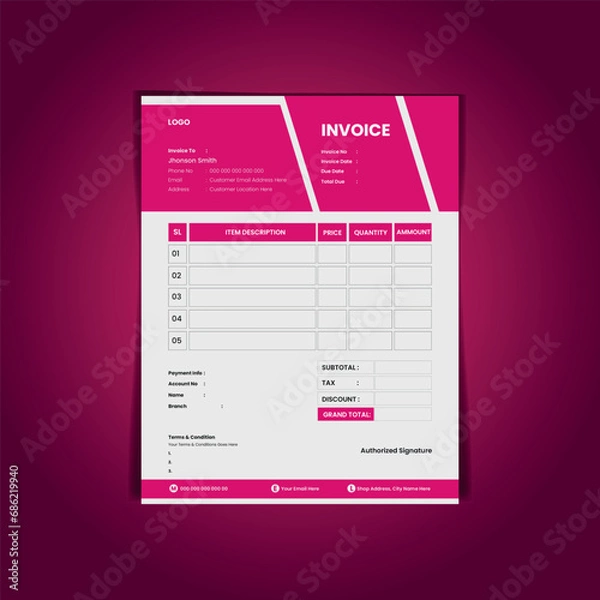 Fototapeta vector minimal invoice template vector design,Invoice minimal design template. bill form business invoice accounting.
