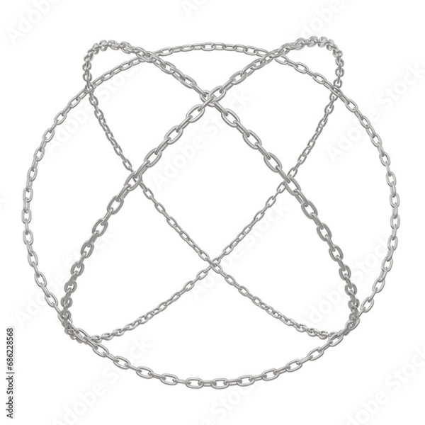 Obraz Crafted in 3D, this illustration resembles an atom structure with three circular chains entwined, isolated on a transparent background in PNG format.