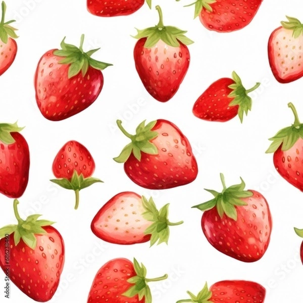 Obraz Watercolor cute strawberry seamless pattern background