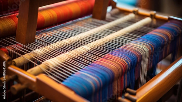 Obraz fabric being woven on loom. ai generative