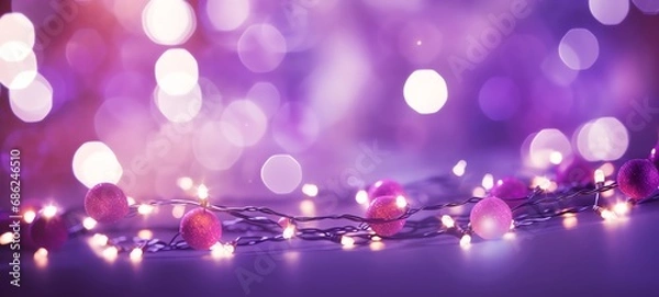Obraz Christmas holiday decoration and illumination concept. Garland bokeh lights over purple background.