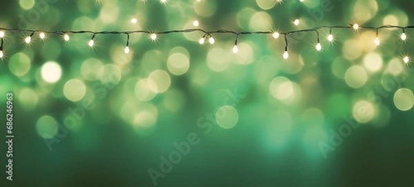Obraz Christmas holiday decoration and illumination concept. Garland bokeh lights over green background.