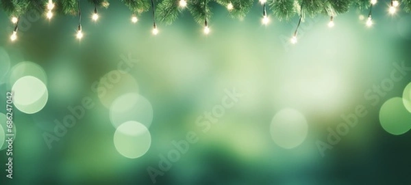 Obraz Christmas holiday decoration and illumination concept. Garland bokeh lights over green background.
