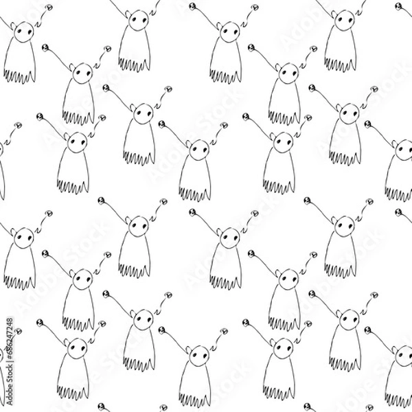 Fototapeta Seamless pattern with funny monsters. Hand drawn vector illustration.