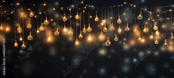 Obraz Christmas holiday and Happy New Year decoration and illumination concept. Garland bokeh lights over black background.