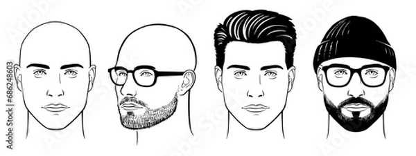 Obraz Man portrait vector. Shaved mans face