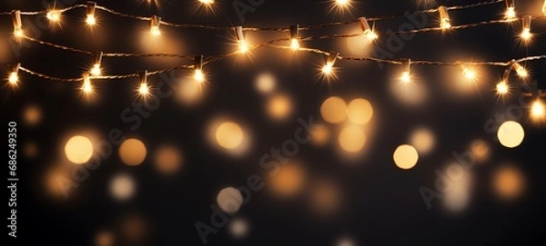 Obraz Christmas holiday and Happy New Year decoration and illumination concept. Garland bokeh lights over black background.