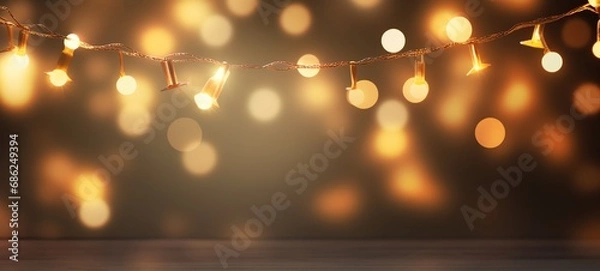 Obraz Christmas holiday and Happy New Year decoration and illumination concept. Garland bokeh lights over black background.