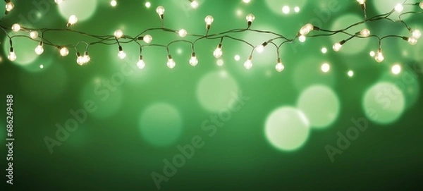 Obraz Christmas holiday decoration and illumination concept. Garland bokeh lights over green background.