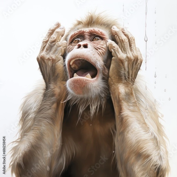 Obraz Crying Monkey Waving on White Background with Easy and Searchable Keywords
