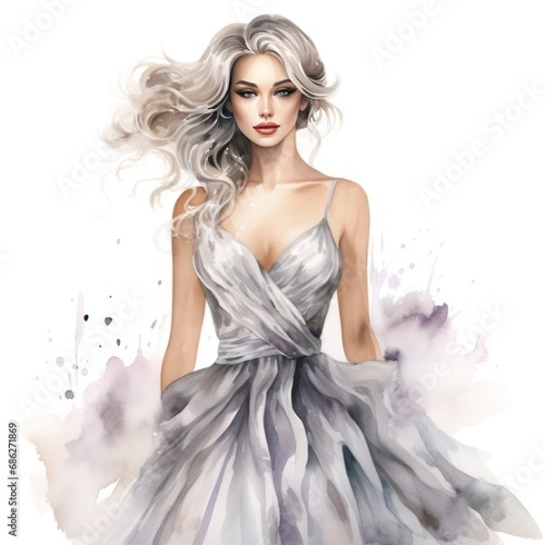 Fototapeta Vintage Lady Watercolor Clipart Baroque Inspired Rich and Ornate Detail