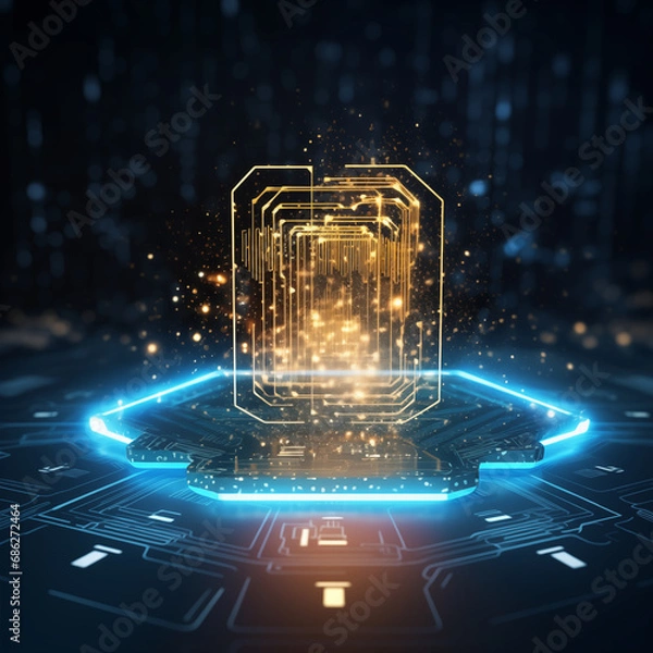 Fototapeta Digital informational technology web futuristic hologram blue sim card