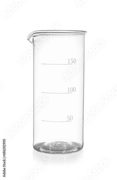 Fototapeta One empty glass beaker isolated on white