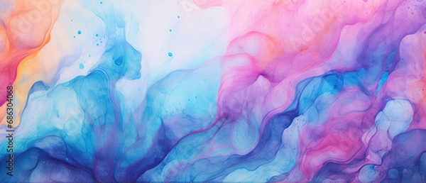 Fototapeta Abstract watercolor paint large brushes background winter colors with liquid fluid texture for background, made with Generative AI