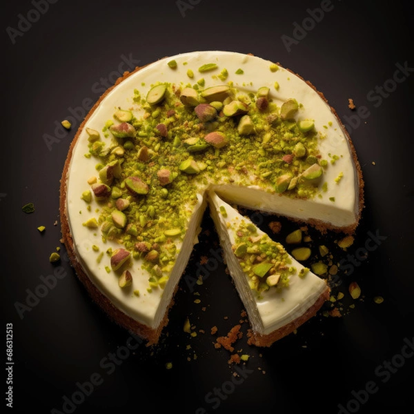 Obraz Pistachio cheesecake on dark background