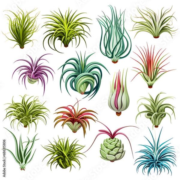 Obraz Set of Air plant tillandsia botanical illustration isolated on white background