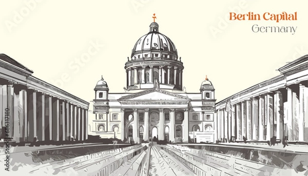 Obraz Landmark with building view of Berlin Capital of Germany. Hand drawn sketch illustration in vector