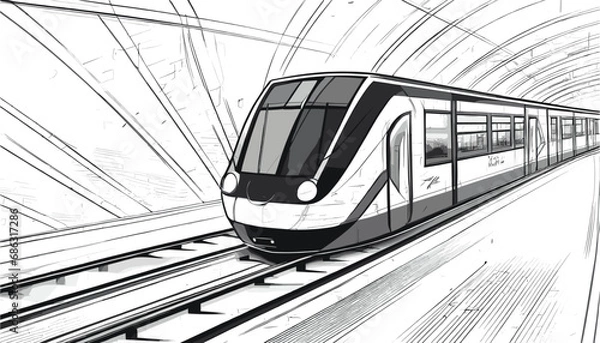 Obraz Vector Illustration of a High-Speed Metro Train in France, Europe and India. High Speed Metro Line Art. Metro Line Art