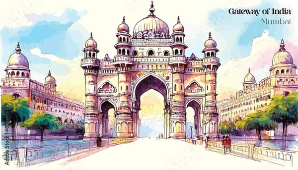 Obraz Hand drawn sketch of gate way of India Mumbai Maharashtra India in vector illustration