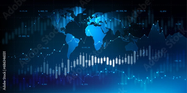 Fototapeta world economy financial trade concept. Stock market and exchange. Candle stick graph chart. vector illustration