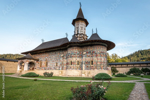 Obraz Sucevita is a painted monastery in Romania. One of Romanian Orthodox monasteries in southern Bucovina that are a UNESCO World Heritage site.