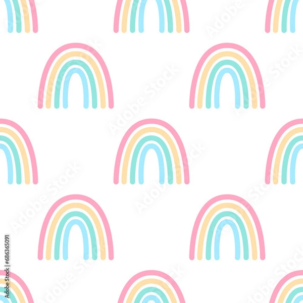 Obraz Seamless pattern with colorful cartoon rainbows
