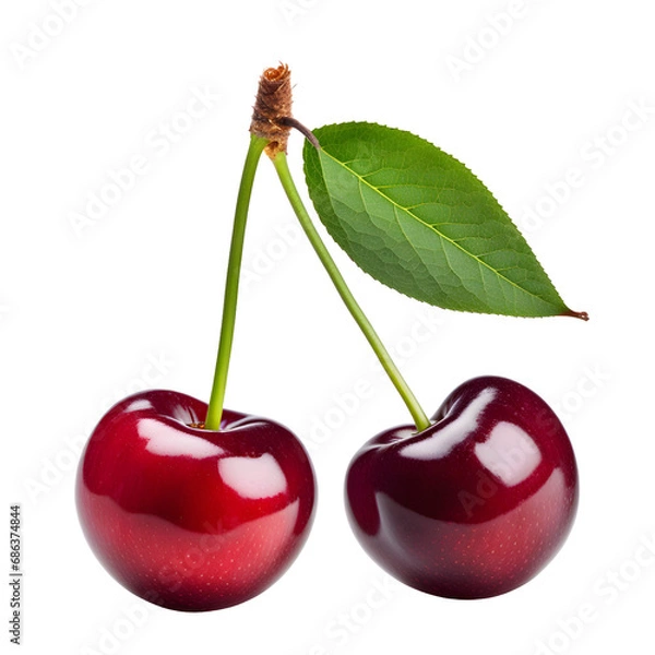 Obraz Cherry with Leaf Isolated on Transparent Background