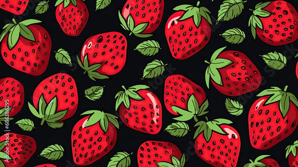Fototapeta Vector cute seamless cartoon pattern with strawberries
