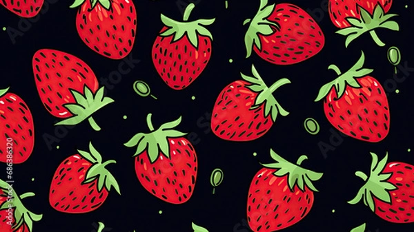 Fototapeta Vector cute seamless cartoon pattern with strawberries