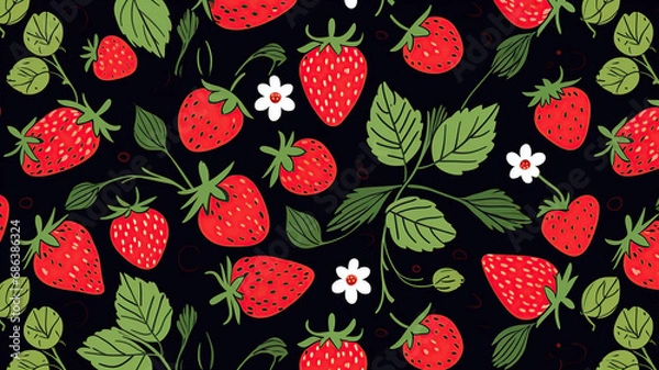 Fototapeta Vector cute seamless cartoon pattern with strawberries