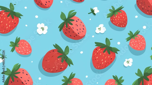 Fototapeta Vector cute seamless cartoon pattern with strawberries