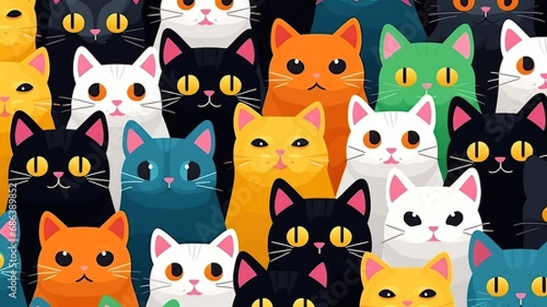 Fototapeta Vector seamless pattern with cute cats