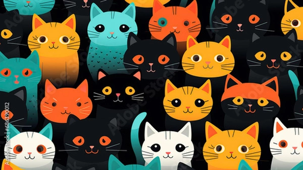 Fototapeta Vector seamless pattern with cute cats
