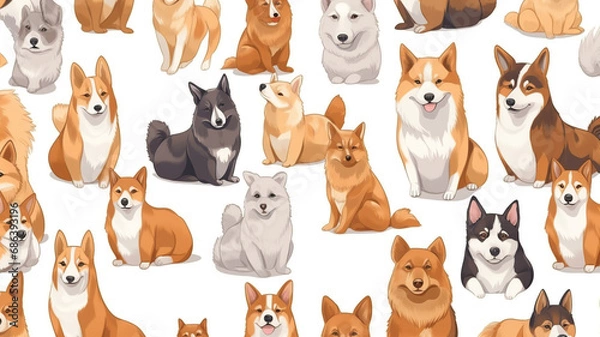 Fototapeta Vector seamless pattern with cute dogs