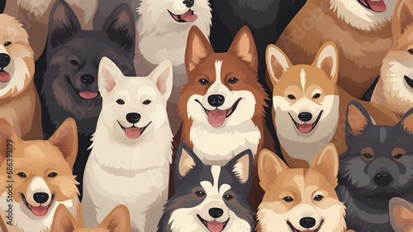 Fototapeta Vector seamless pattern with cute dogs