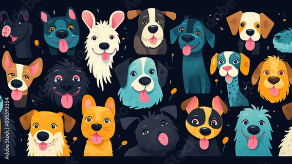 Fototapeta Vector seamless pattern with cute dogs