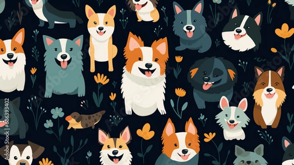 Fototapeta Vector seamless pattern with cute dogs