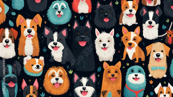 Fototapeta Vector seamless pattern with cute dogs