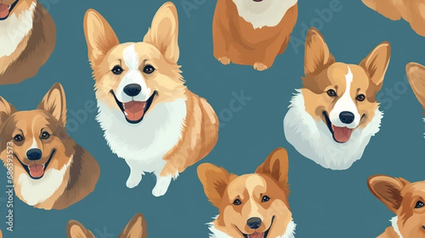 Fototapeta Vector seamless pattern with cute dogs