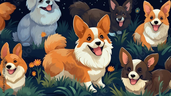 Fototapeta Vector seamless pattern with cute dogs