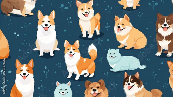 Fototapeta Vector seamless pattern with cute dogs