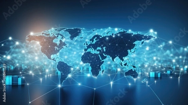 Fototapeta Logistics international delivery concept, World map with logistic network distribution on background.background for Concept of fast or instant shipping, Online goods orders worldwide