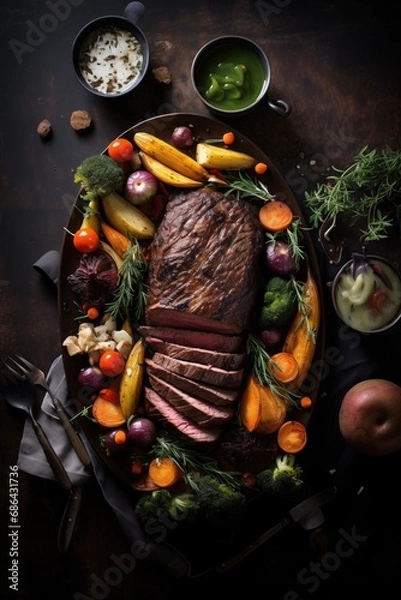 Fototapeta beef with winter vegetables on a festive table, promising a sumptuous and comforting meal for family gatherings