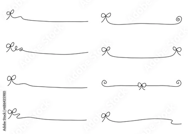 Fototapeta 手書きのリボンの飾り罫　デコレーション素材　手書きの線画