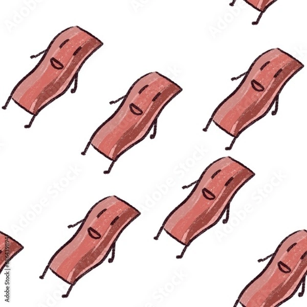 Fototapeta Bacon cartoon illustration seamless on white background.
