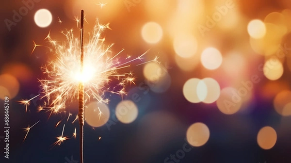 Fototapeta background with sparkler at new year`s eve party with bokeh of glowing colorful lights