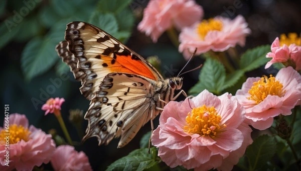 Fototapeta butterfly in set pink flower