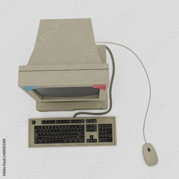 Obraz old computer 3d rendering isolated on white background from top view.