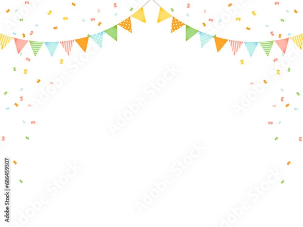 Obraz 水彩っぽいカラフルで可愛い紙吹雪とガーランドのフレーム背景イラスト