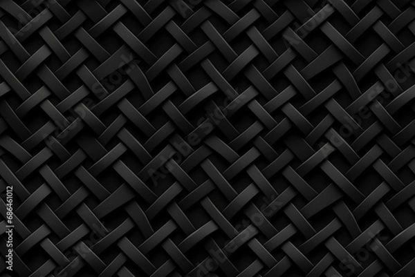 Obraz Black 3D Geometric Seamless Pattern Texture of Angular Ribbon Network Background: Angular ribbons interconnect to form a geometric and angular network pattern